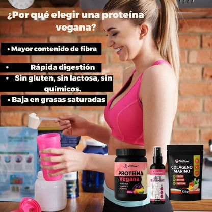 PROTEINA VEGANA +ACEITE REAFIRMANTE+ COLAGENO